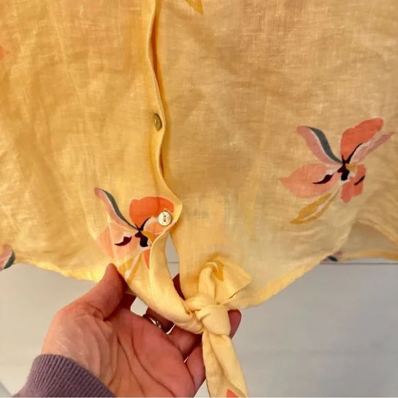 RAILS S Marley tie yellow floral spring short sleeve linen blouse shabby chic - Picture 4 of 13